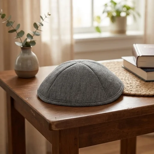 Elegant Gray Fabric Kippah, 19 cm - Dark Gray