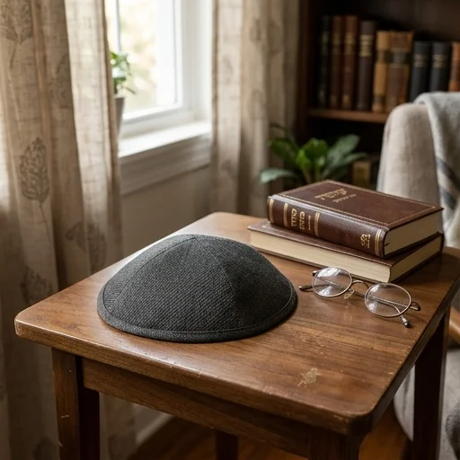 Elegant Gray Fabric Kippah, 19 cm - Dark Gray