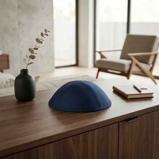 Elegant Black Kippah Size 2 17.5 cm - Dark Blue