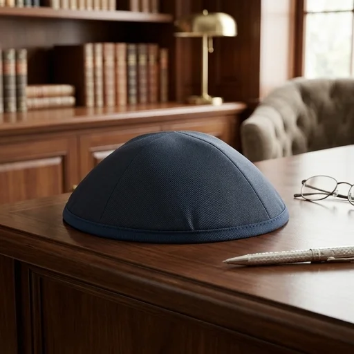 Elegant Dark Blue Kippah Size 2 17.5 cm