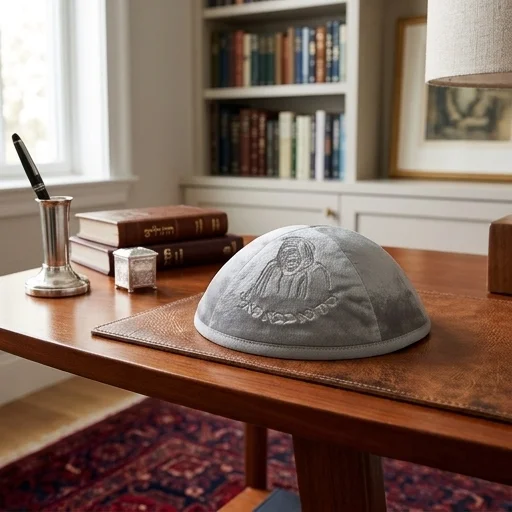 Velvet Kippah with Embroidery Size 4- Gray