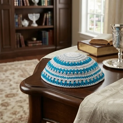 Frik Kippah 23 cm L. Blue- Gray Stripes