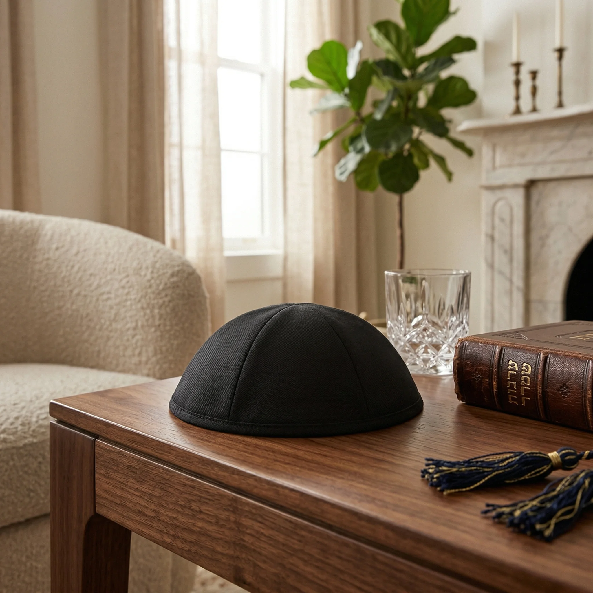 Black Terylene Kippah Size 8, Six Parts