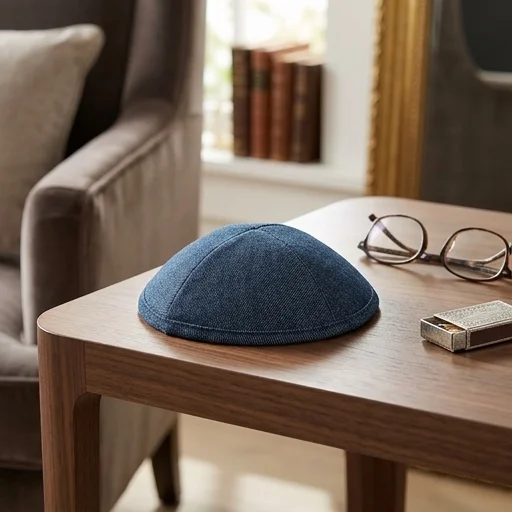 Fabric Elegant Kippah Size 5 20cm - Dark Blue