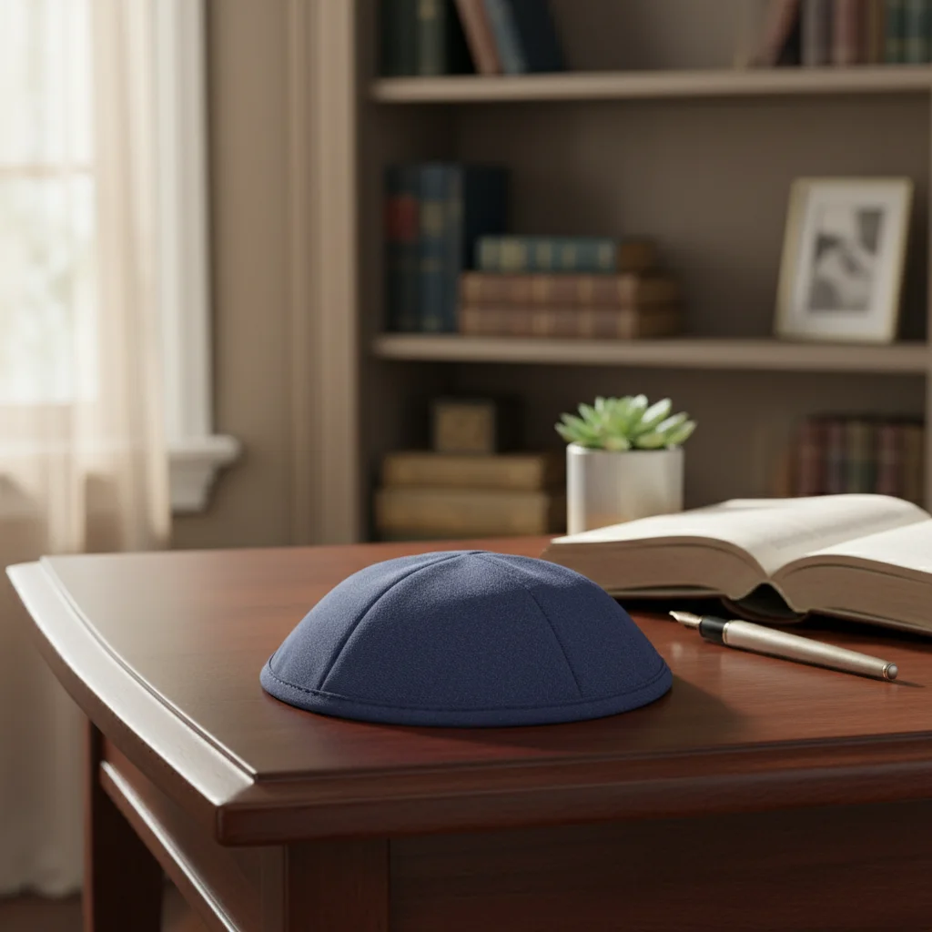 Fabric Kippah Size 2, 17.5 cm- Glossy Blue - Dark Blue