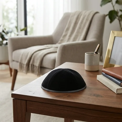 Velvet "Mofet" Kippah- Black, Size 3 19 cm- 4 Parts with Rim
