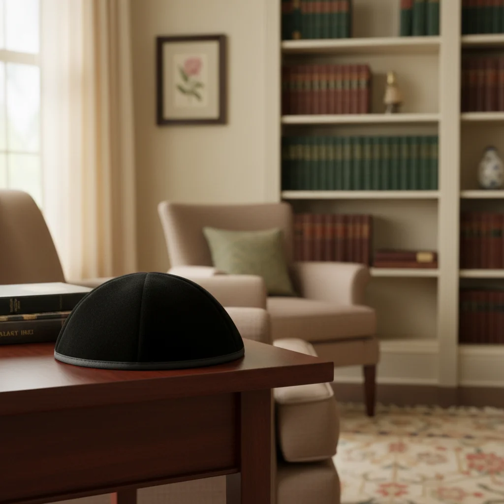 Velvet Plush Black Kippah 4 Parts, 19 cm Size 3 with Rim
