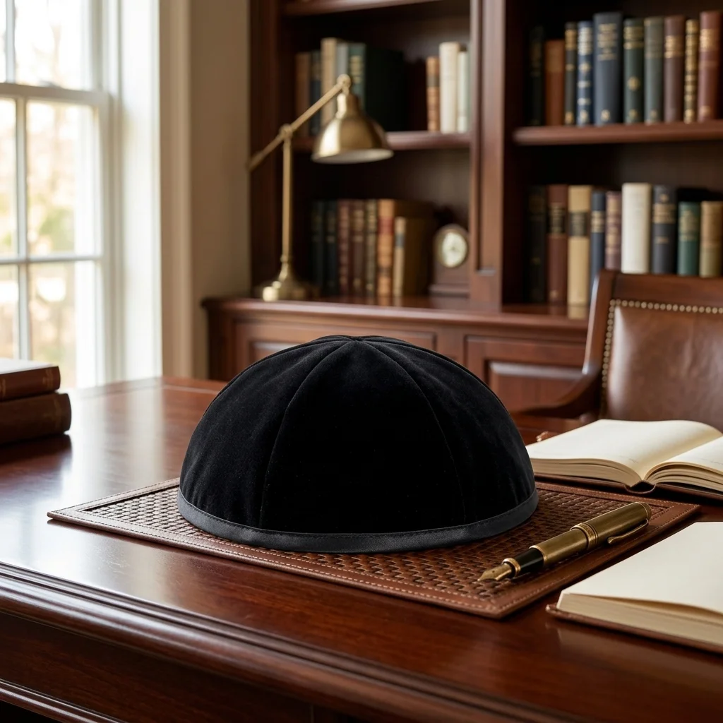 Velvet Plush Black Kippah 6 Parts, 18 cm Size 2 with Rim
