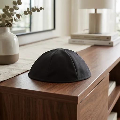 Black Terylene Kippah 25cm- #8, Six Parts