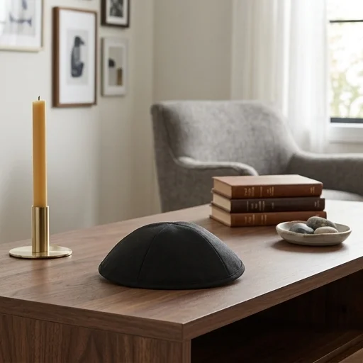 Linen Elegant Kippah Black Size 2 17.5cm