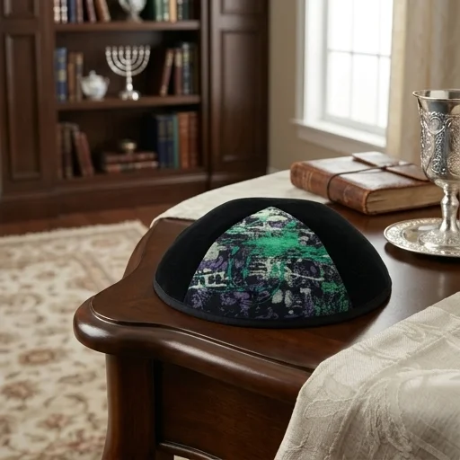 Velvet Plush Black Kippah 4 Parts, 19 cm Size 3