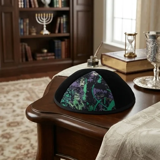 Velvet Plush Black Kippah 4 Parts, 20 cm Size 4