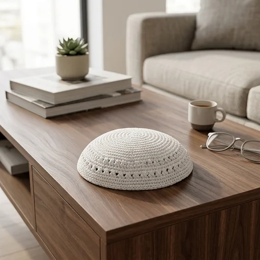 Knitted Kippah 17 cm- White