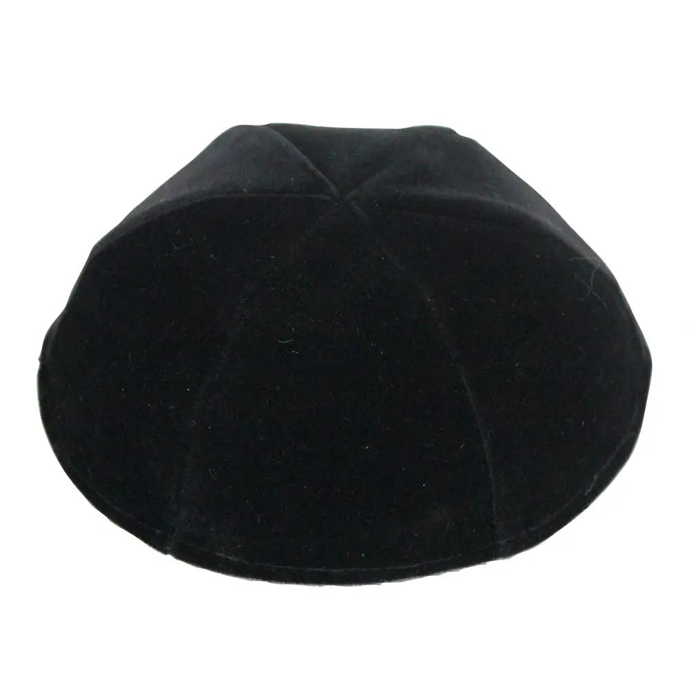 Velvet "Mofet" Kippah- Black, Size 3 19 cm- 6 Parts Without Rim