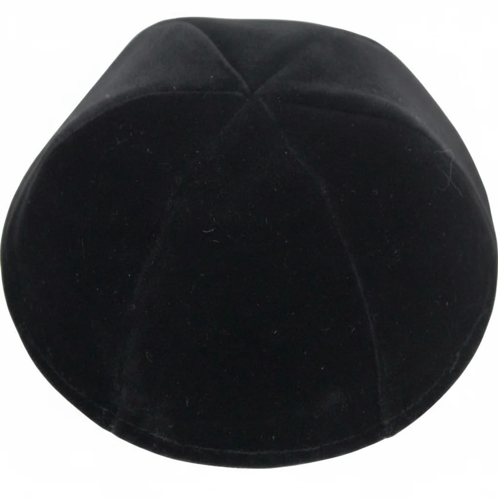 Velvet Plush Black Kippah 6 Parts, 24 cm Size 8 Without Rim