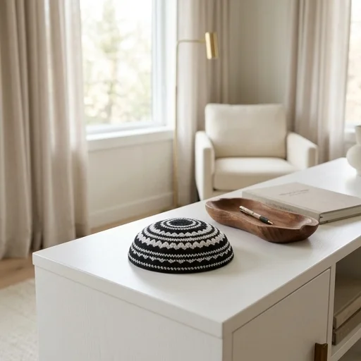 Knitted Kippah 18 cm- Black-white