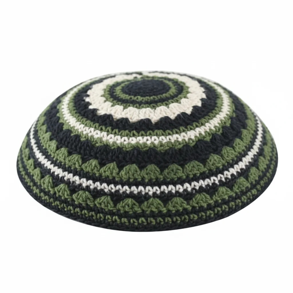 Knitted Kippah 18 cm- Black-green-beige