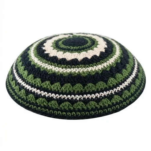 Knitted Kippah 20 cm- Black-green-beige
