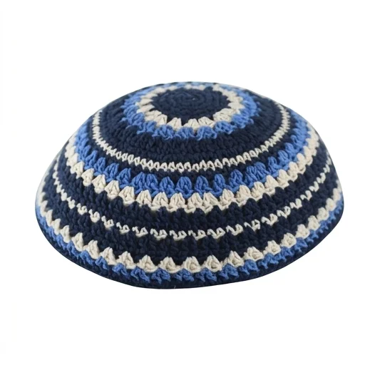 Knitted Kippah 20 cm- Blue-l. Blue-beige - Dark Blue, Light Blue
