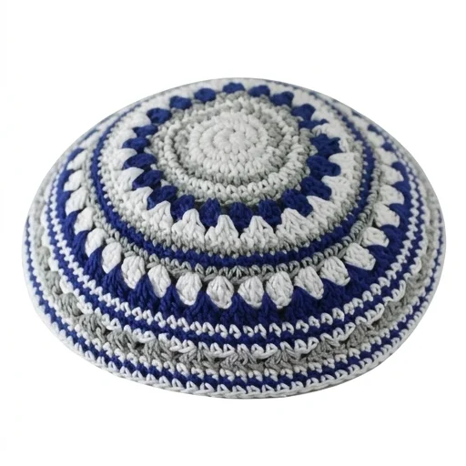 Knitted Kippah 18 cm- Blue-gray-white