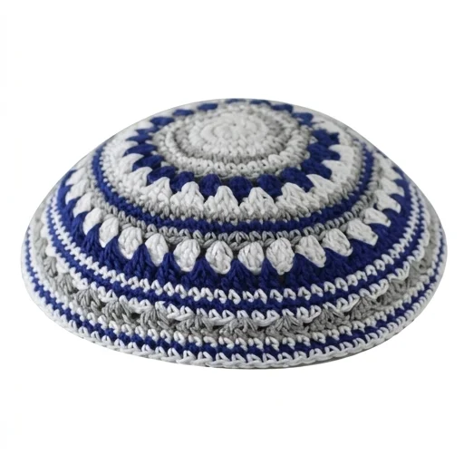 Knitted Kippah 20 cm- Blue-gray-white