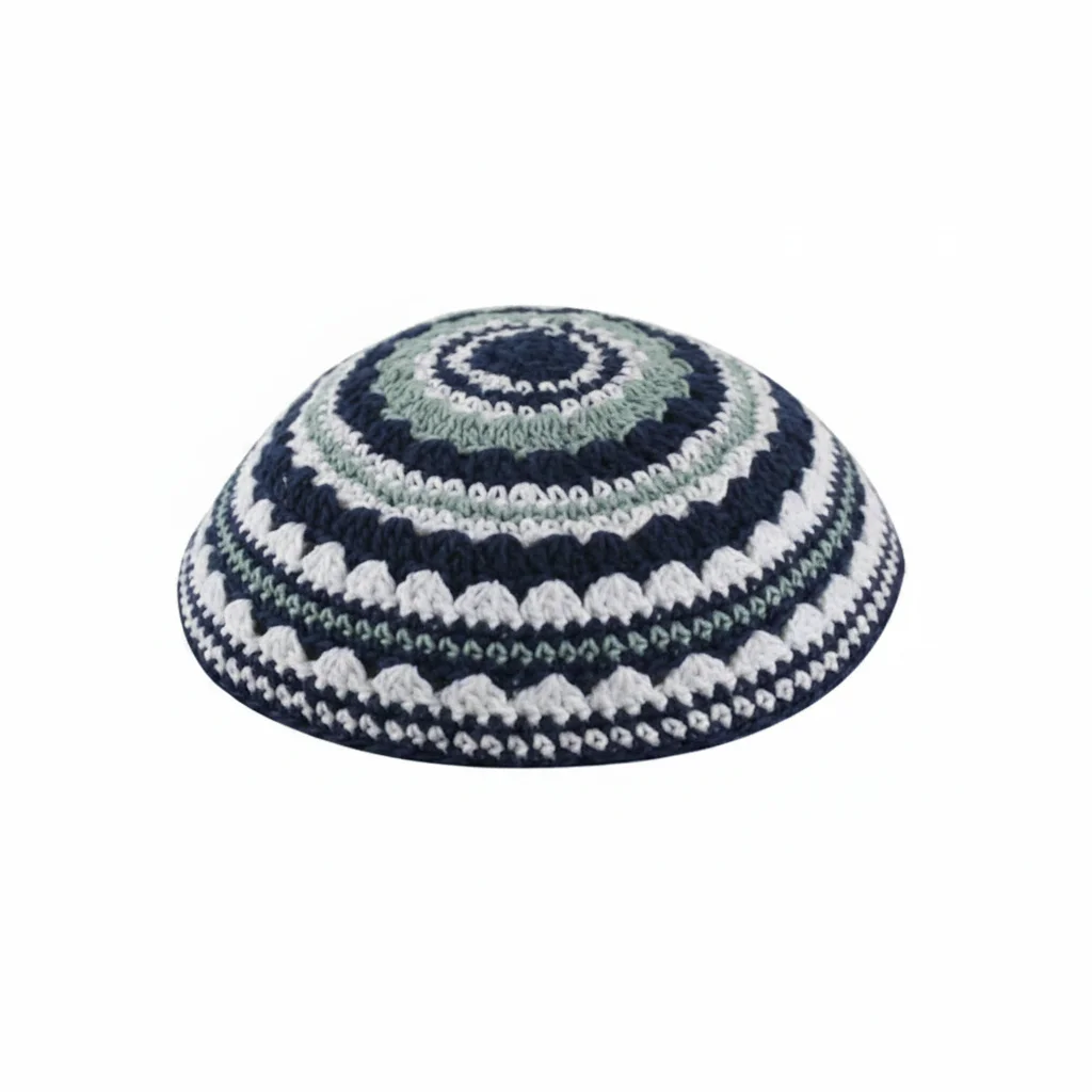 Knitted Kippah 20 cm- Blue-l. Green-white