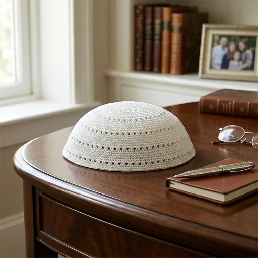 Frik Kippah 22 cm- White with Holes