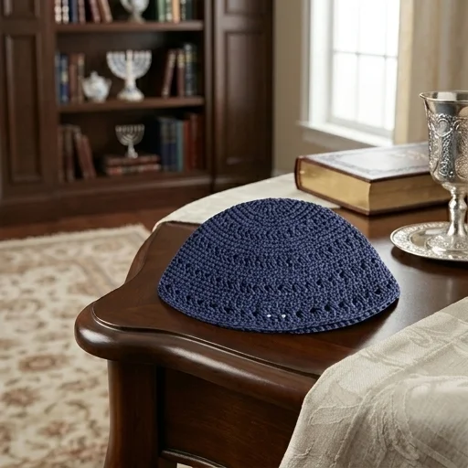 Frik Kippah 22 cm- Blue with Holes - Dark Blue
