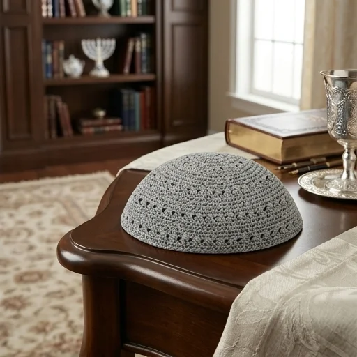 Frik Kippah 22 cm- Gray with Holes - Dark Gray