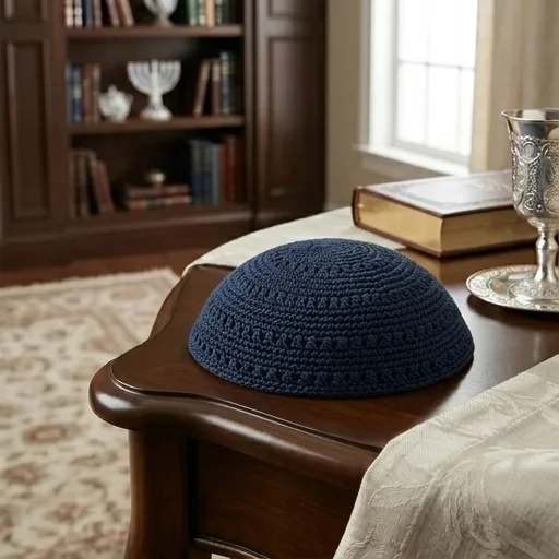 Frik Kippah 24 cm- Blue with Holes - Dark Blue