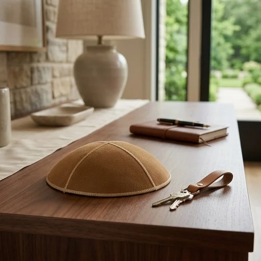 Leather Kippah 15 cm- Light Brown