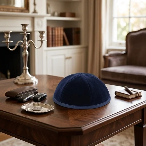 Blue Velvet Kippah Size 3- 4 Parts with Rim