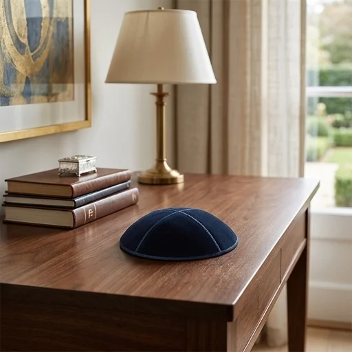 Leather Kippah "Artman" 15 cm- Blue