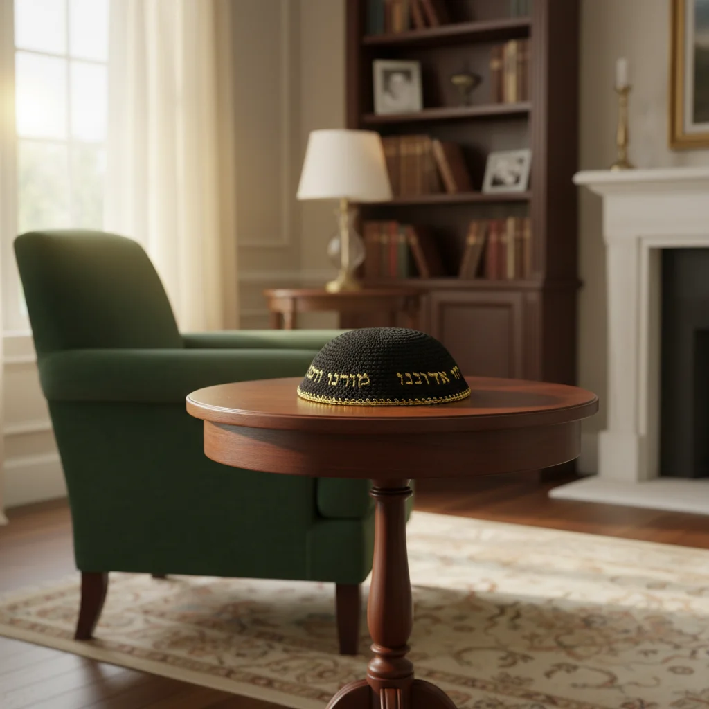 Knitted Kippah 16 cm- Black with Gold "Chabad" Embroidery