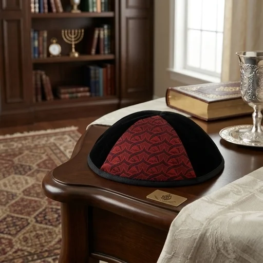 Velvet Plush Black Kippah 4 Parts, 20 cm Size 4