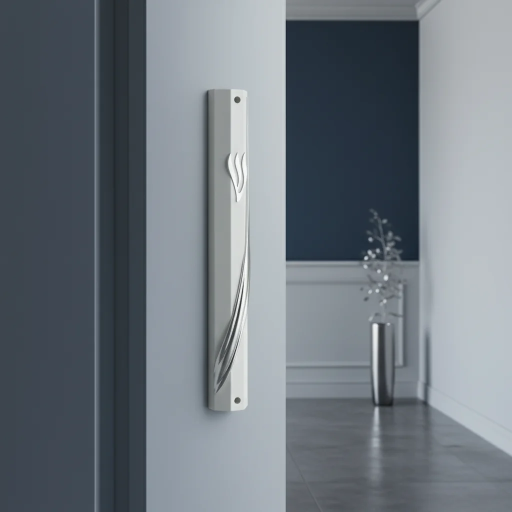 Plastic White Mezuzah with Rubber Cork 15 cm - Silver