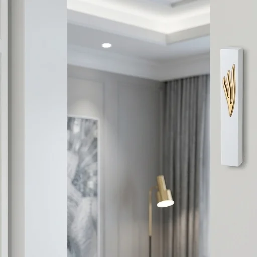 Polymer "Concrete" Mezuzah 15 cm, Stone - Like, White - Gold