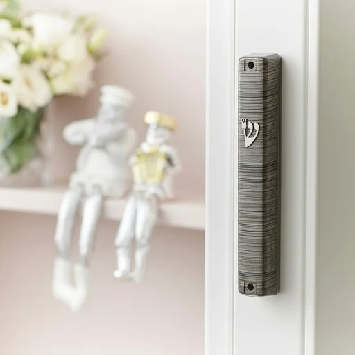 Plastic Mezuzah 12 Cm-3d Metallic Gray Striped Design - Matte
