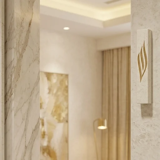 Concrete-like Polymer Mezuzah Golden Shin 12 cm - White, Glossy