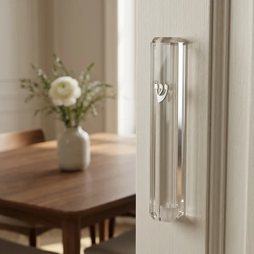 Plastic Clear Mezuzah with Rubber Cork 12 cm- with Silver Shin - Without Holes