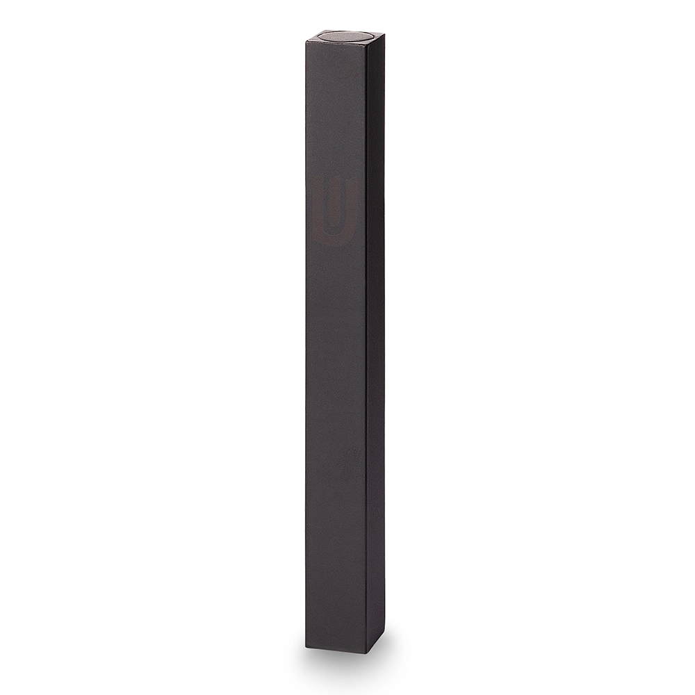 Aluminum Mezuzah 12 cm - Matte Black, Printed "Shin"