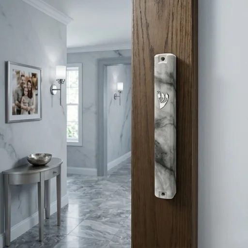 Plastic Mezuzah 12 cm - Gray Marble