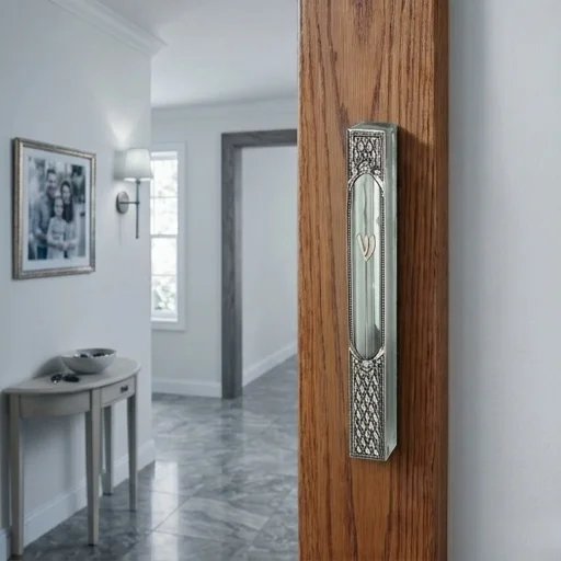 Glass Mezuzah with Metal Plaque 12 cm