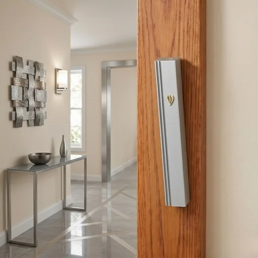 Aluminum Mezuzah 15 cm with Metal "Shin" - Silver, Matte