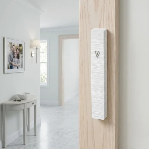 Plastic Mezuzah with Rubber Cork 15 cm 3d Metal Painted - Silver, White, Striped