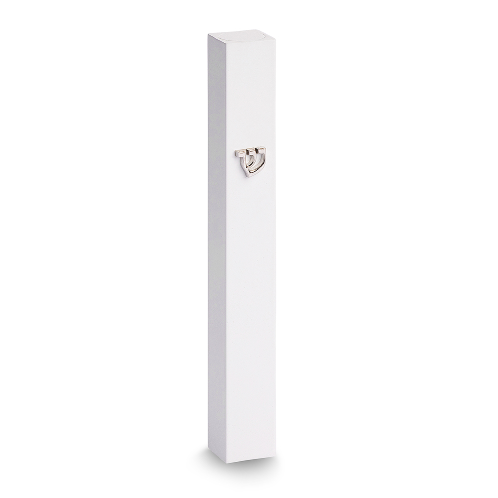 Aluminum Mezuzah 10 cm - White with Silver Shin