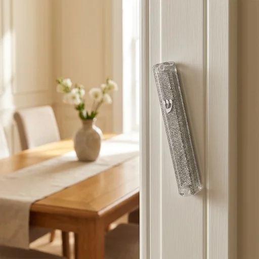 Plastic Mezuzah 10 cm Dotted Dark Slv with Rubber Cork and Letter Shin - Silver