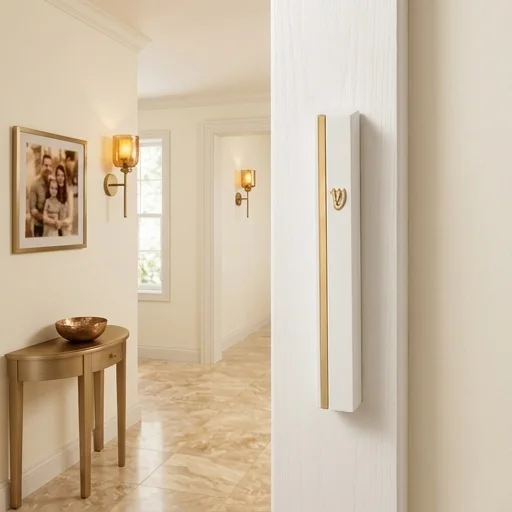 Concrete Polymer Mezuzah 12 cm, Stone - Like, White - Gold