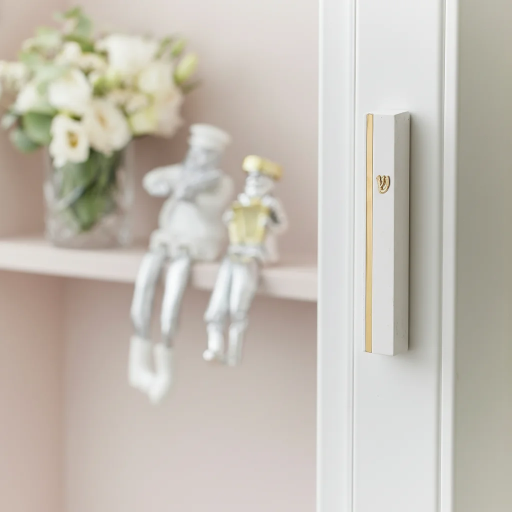 Concrete Polymer Mezuzah 15 cm, Stone - Like, White - Gold