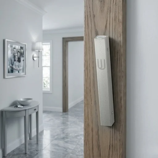 Aluminum Mezuzah 10 cm - Matte Silver, Printed "Shin"